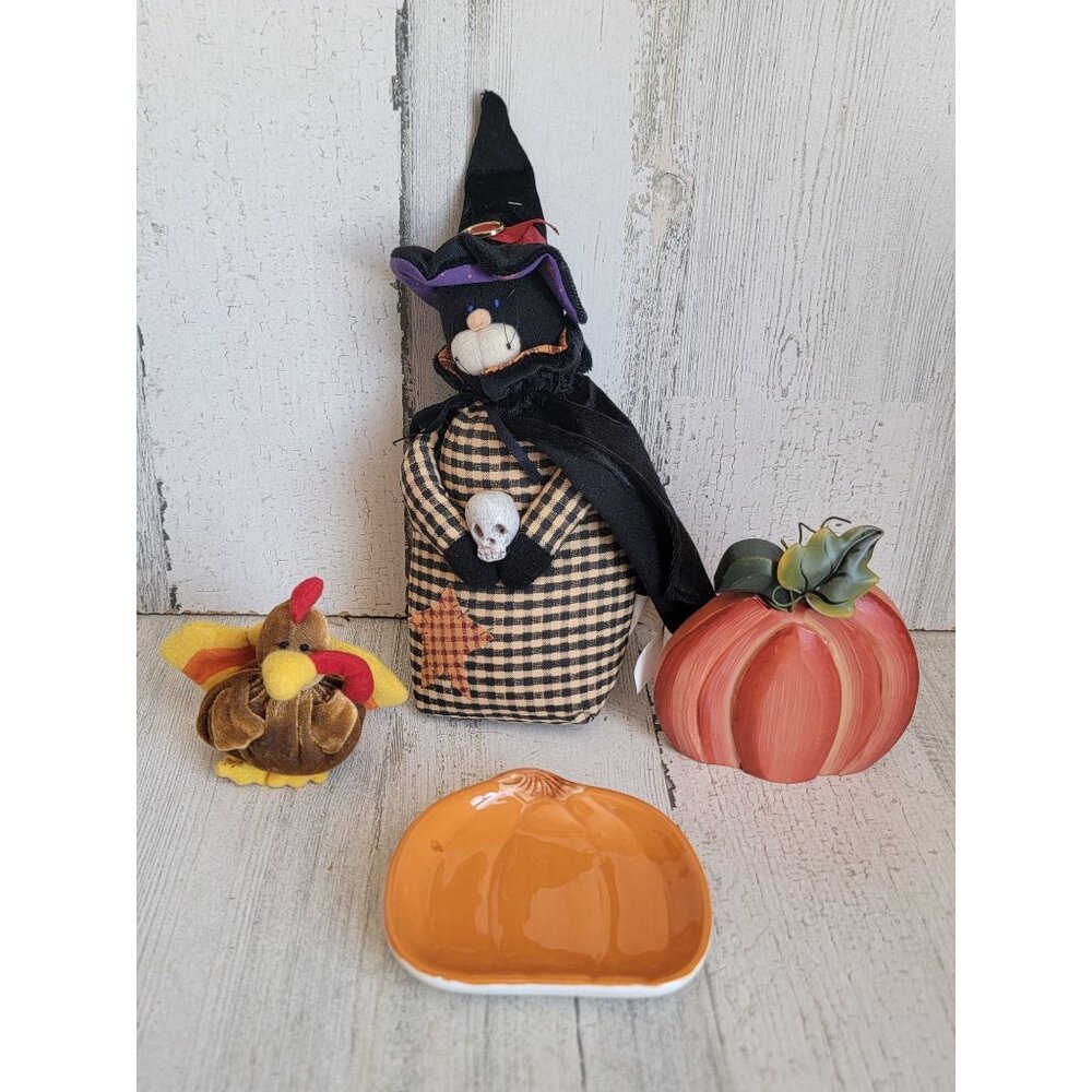 Cat witch turkey Pumpkin trinket Halloween‎ Thanksgiving home decor set